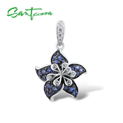 SANTUZZA Silver Pendant For Women 925 Sterling Silver Charming Blue Star Flower Fashion Trendy Gift подвеска кулон Fine Jewelry ► Photo 1/6