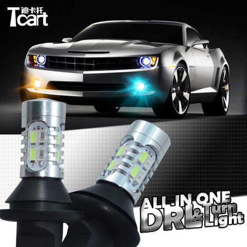 Tcart Auto Led Light Daytime Running Light Front Turn Signals Light Car DRL Led Winker Bulb White+Yellow Lamp 20W T20 7440 WY21W ► Photo 1/6