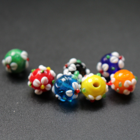 10Pcs/Lot  12mm*10mm 14mm*12mm Lampwork Flower Glass beads Mix Color with Outer White flower Fashion beads for jewelry making ► Photo 1/6