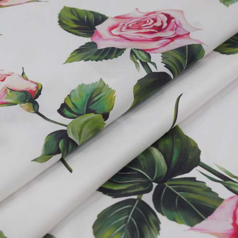 Pink rose digital painting pure cotton fabric for dress tissus au metre tissu coton фатин telas tecido ткани ткань хлопок tela ► Photo 1/6