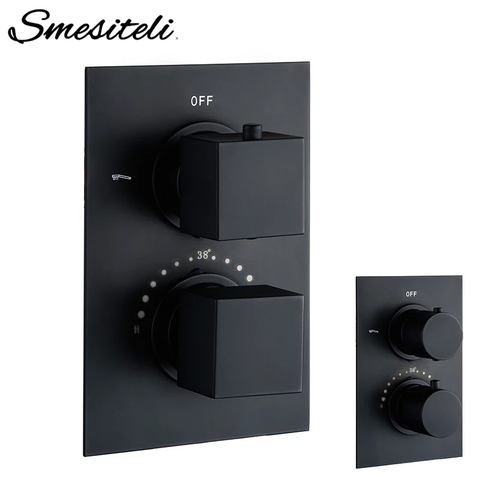 Smesiteli Bathroom Black Round Square Solid Brass Concealed Thermostatic Shower Valve Mixer Water Tap Bathroom Water Faucets ► Photo 1/6