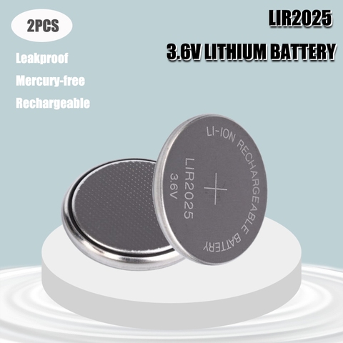 2PCS 3.6V 30mAh LIR2025 LIR 2025 lithium rechargeable battery for remote control watch computer motherboard button cell CR2025 ► Photo 1/6