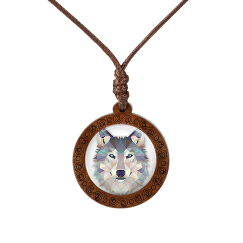 2022 New Wild Animal Wolf Tiger Koala Necklace Glass Cabochon Art Painting Wood Pendants Wax Rope Chain Jewelry for Girls Boy ► Photo 1/6