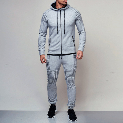 2 Pieces Sets Tracksuit Men New Brand Autumn Winter Hooded Sweatshirt +Drawstring Pants Male Stripe Patchwork Hoodies Bigsweety ► Photo 1/6