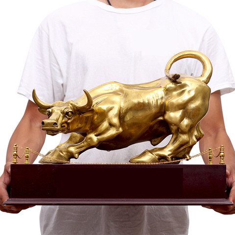 100% Brass Bull Wall Street Cattle Sculpture Copper Cow Statue Mascot Exquisite Crafts Ornament Office Decoration Business Gift ► Photo 1/6
