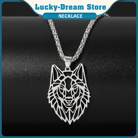 Stainless Steel Hollow Wolf Head Man Necklace Punk Charm Animal Pendant Torque Special Gift For Man Jewelry Fashion Necklace ► Photo 1/6