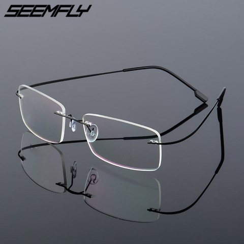 Seemfly Titanium Metal Glasses Frame Men Women Rimless Eyeglasses Spectacle Fashion Female Male Goggle Flexible Eyewear Unisex ► Photo 1/6