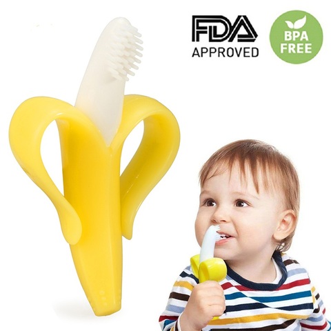 High Quality Baby Teether Toys BPA Banana Teething Ring Silicone Chew Dental Care Toothbrush Nursing Beads Gift For Infant ► Photo 1/6