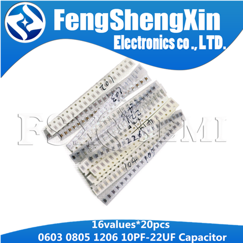 16values*20pcs=320pcs 0603 0805 1206 SMD Capacitor assorted kit 10PF-22UF 10P  22P 33P 47P  220P 470P 102M Samples kit ► Photo 1/6