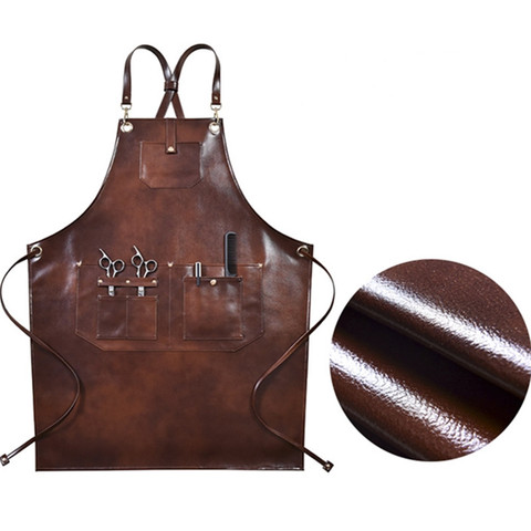 Brown PU Apron Crossback Strap Barista Bartender Pastry Chef Cafe Bistro BBQ Grill Uniform Florist Barber Carpenter WorkWear B97 ► Photo 1/6