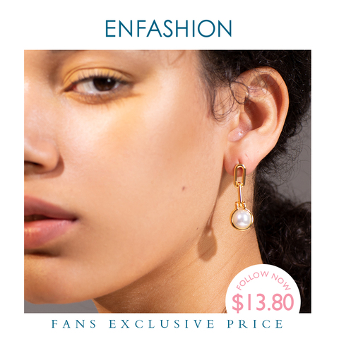 ENFASHION Link Chain Pearl Drop Earrings For Women Gold Color Geometric Dangle Earings Fashion Jewelry Dropshippping E191142 ► Photo 1/6