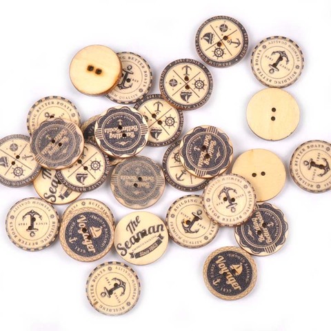 50pcs Mixed Pattern 2 Holes Wooden Round Buttons For Sewing Clothes Accessories Wood Crafts DIY Scrapbooking Home Decor m2580 ► Photo 1/4