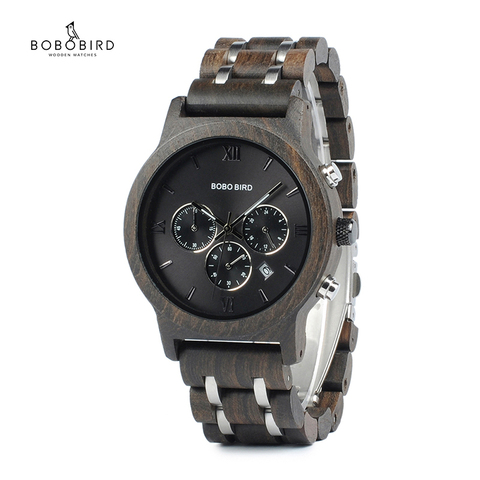 Chronograph BOBO BIRD Men Watch relogio masculino Calendar Quartz Watches Wood Luxury Timepieces in Wooden Gift Box Drop Ship ► Photo 1/6