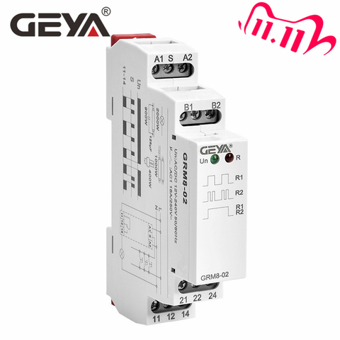 Free Shipping GEYA GRM8 Din Rail Electronic Latching Relay Memory Relay Impulse Relay SPDT 16A Step Relay AC230V OR AC/DC12-240V ► Photo 1/6