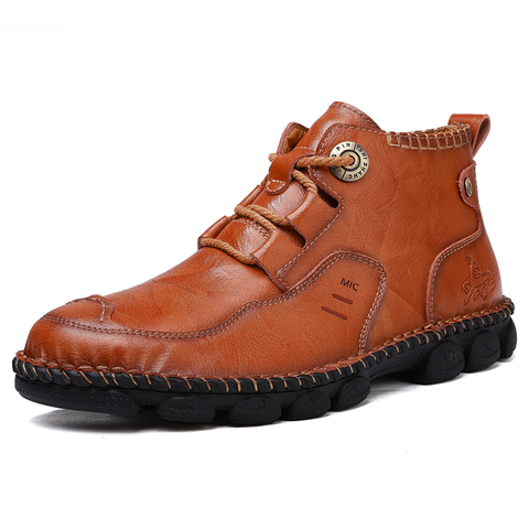 Men's Ankle Leather Boots 2022 Autumn Winter Men Shoes Quality Real Leather Men Vintage British Military Boots Plus Size 38-48 ► Photo 1/6