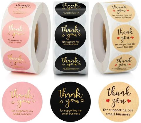 Thank You Stickers Labels Seals Thank You for Supporting My Small Business Stickers Roll Round Kraft Pink Black Labels For Shop ► Photo 1/6