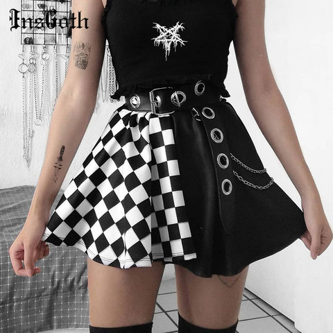 InsGoth Punk Skirt Gothic Plaid A Line Mini Skirts Harajuku Streetwear Sexy Plaid Patchwork Skirt E Girl Grunge Y2K Club Wear ► Photo 1/6