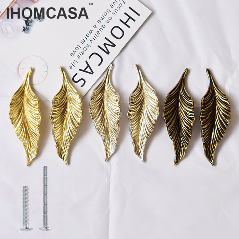 IHOMCASA Gold Tree Leaf Copper Furniture Kitchen Handles Cabinet Knob for Wardrobe Drawer Door Pulls Vintage Brass  European ► Photo 1/6