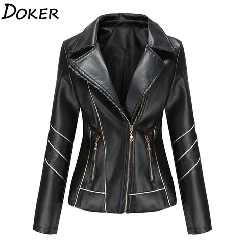 Autumn Winter Black Faux Leather Jackets Women Long Sleeve Plus Size Zipper Basic Coat Turn-down Collar Motor Biker Jacket ► Photo 1/6