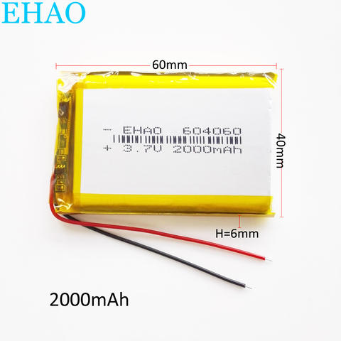 3.7V 2000mAh 604060 Lithium Polymer LiPo Rechargeable Battery cells For Mp3 DVD PAD camera Speaker Recorder GPS DV 6*40*60mm ► Photo 1/6