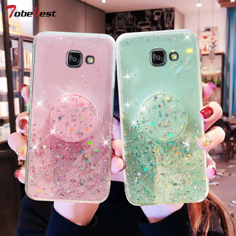 Silver Foil Phone holder case For Samsung Galaxy J4 J6 Plus J2 J5 Prime Coque Bling Glitter Soft Silicone Stand Cover ► Photo 1/6