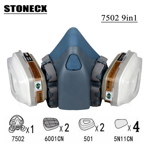 STONECX 9in1  7502 Gas mask Chemical Respirator Protective Mask Industrial Paint Spray Anti Organic Vapor Dust Powder Mask 6001 ► Photo 1/6