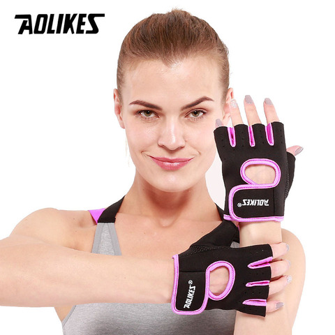 AOLIKES 1 Pair Men Women Gym Half Finger Sports Fitness Exercise Training Wrist Gloves Anti-slip Resistance Weightlifting Gloves ► Photo 1/5
