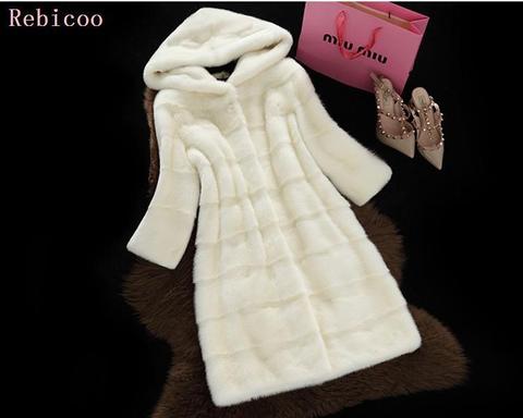 Fashion fake fur coat women full sleeve wave cut genuine rabbit fur warm winter coats and jackets with a hood ► Photo 1/6