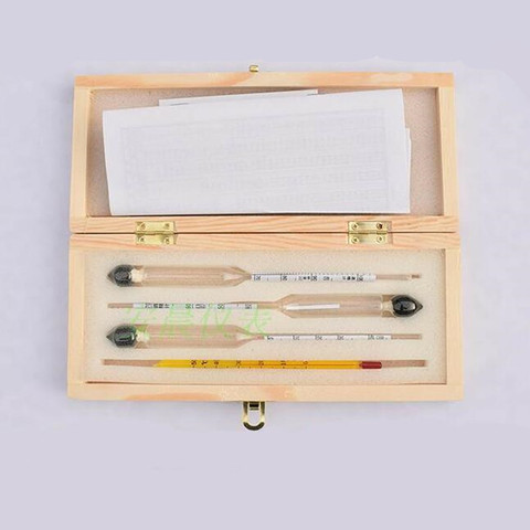 Vodka Whiskey Alcohol Wine Hydrometer Meter In Wooden Box Alcoholmeter Concentration Instrument Meter  (0-40%, 30-70%, 70-100%) ► Photo 1/3