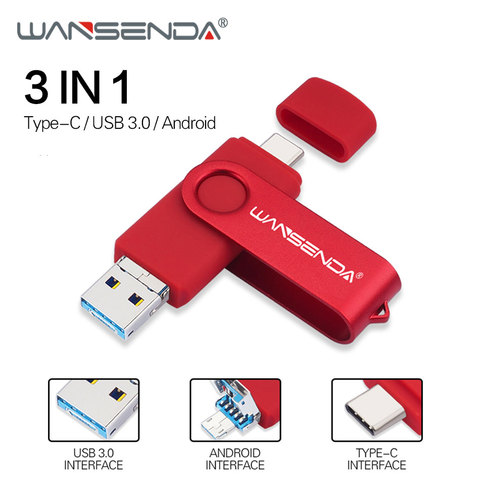 WANSENDA OTG USB Flash Drive USB 3.0 Type C Pen Drive 512GB 256GB 128GB 64GB 32GB 16GB Micro USB Stick High Speed 3 in 1Pendrive ► Photo 1/6