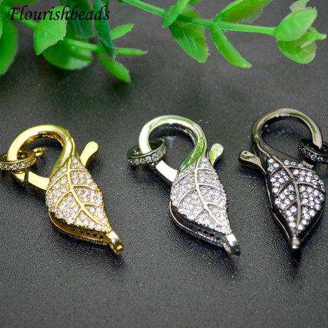 10pcs/lot Pave CZ Leaf Shape Lobster Clasp Hooks DIY Jewelry Makings Connetor Necklace Bracelet Chain Accessory Supplies ► Photo 1/6