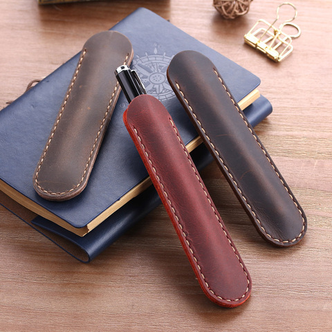 Vintage Handmade Genuine Leather Pencil Case Retro Cowhide Pen Bag Pouch for Fountain Pens School Office Gifts Stationery ► Photo 1/5