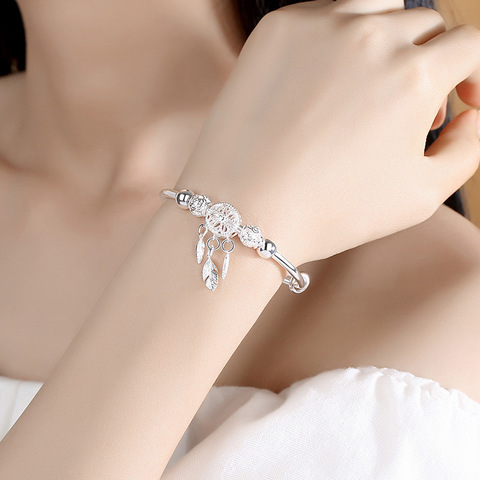 925 Sterling Silver Dreamcatcher Tassel Feather Charm Bracelet &Bangle For Women Fashion Elegant Jewelry Accessories  sl209 ► Photo 1/6