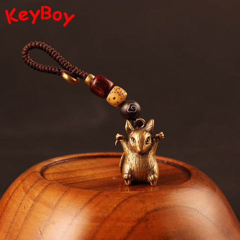 Vintage Copper 12 Zodiac Rat Car Keychain Pendants Lucky Brass Animal Dragon Snake Mouse Rabbit Bull Horse Dog Statue Keyring ► Photo 1/6