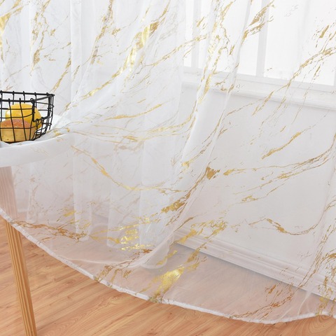 Translucidus Decoration Fashion Washable Gauze Curtain Golden Silver Marble Patterns Tulle For Bedroom Living Room 39.37