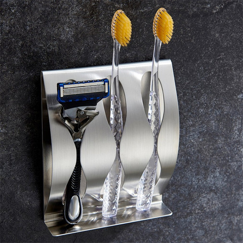 Stainless Steel 3 Holes Toothbrush Holder Wall Mounted Razor Holder With Self Adhesive Tape Multifunctional Storage Organizer ► Photo 1/6