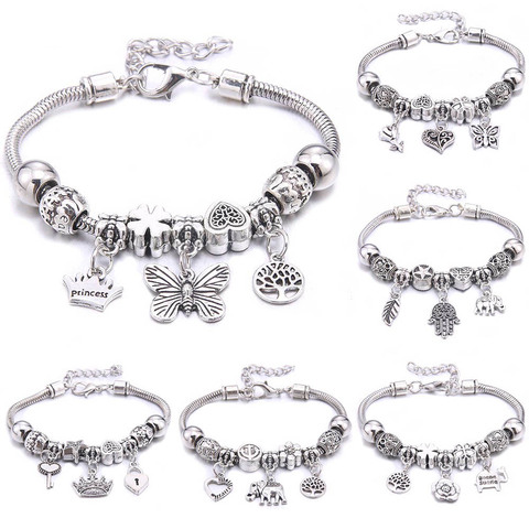 Charm Bracelet & Bangles Jewelry white butterfly Crown Beads Bracelets Brands Bracelets Fit Women Girl Friendship Gift ► Photo 1/6