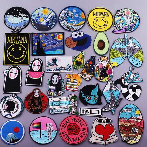 Embroidery Patch Cartoon Anime Iron On Patch On Clothes No Face Man Van Gogh Embroidered Patches For Clothing Accessories Stripe ► Photo 1/6