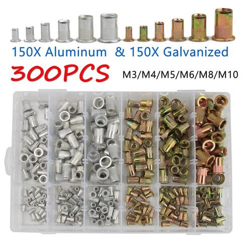 300pcs M3 M4 M5 M6 M8 M10 Zinc Plated Rivet Nuts Set Nutserts Threaded Insert Nutsert Cap Flat Head Rivet Nuts Carbon Steel ► Photo 1/6