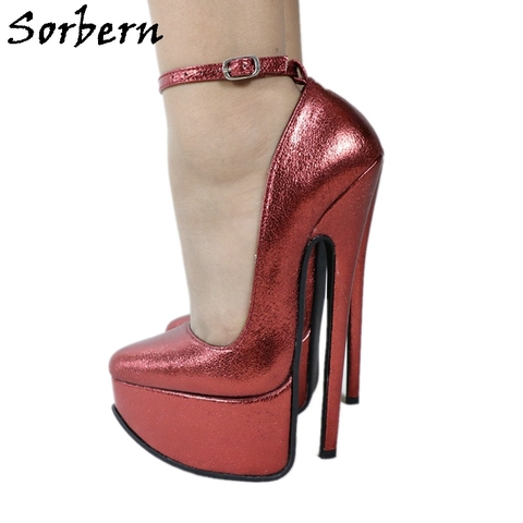 Sorbern Burst Crack Women Pump Shoes Sexy Ankle Strap Pointed Toe 20Cm High Heel Platform Shoes Sparkly Heels Custom Color ► Photo 1/1