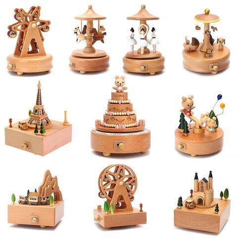 Carousel Musical Boxes Wooden Music Box Wood Crafts Retro Birthday Gift Vintage Home Decoration Accessories Valentine's Day Gift ► Photo 1/6