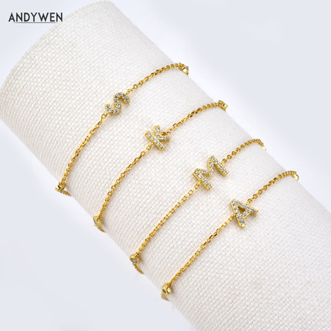 ANDYWEN 925 Sterling Silver Initial 26 Letters Alphabet Monogram Gold Name Bracelet Crystal CZ Zircon 2022 Fashionable Jewelry ► Photo 1/6