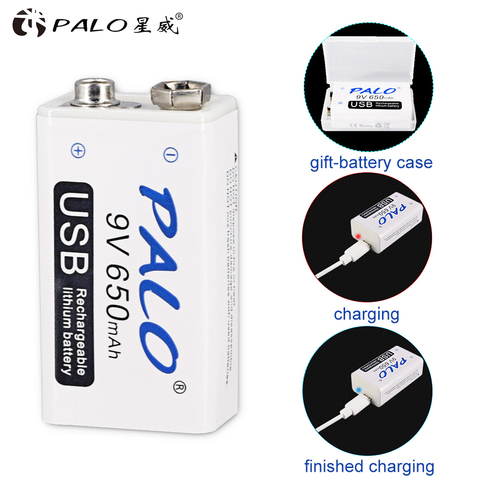 PALO 9V Micro USB Rechargeable battery 650mAh  li-ion 6F22 Batteries 9v lithium for Multimeter Microphone Toy Remote Control KTV ► Photo 1/6