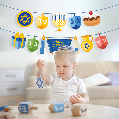 Happy Hanukkah Party Decorations Wall Hanging Bunting Banners Chanukah Party Favors Hanukkah Party Supplies ► Photo 1/5