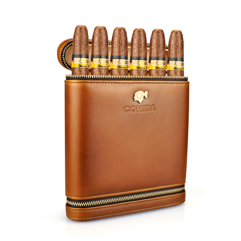 Portable Leather Cigar Case Humidor 6 Tubes Holder Mini Humidor Box Travel Cigars Accessories With Gift Box ► Photo 1/6
