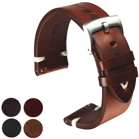 Leather Watchband Black Dark Brown Oil Wax Leather Watch Strap italian 18mm 20mm 22mm Quick Release Watch Belt Cowhide Handmade ► Photo 1/6