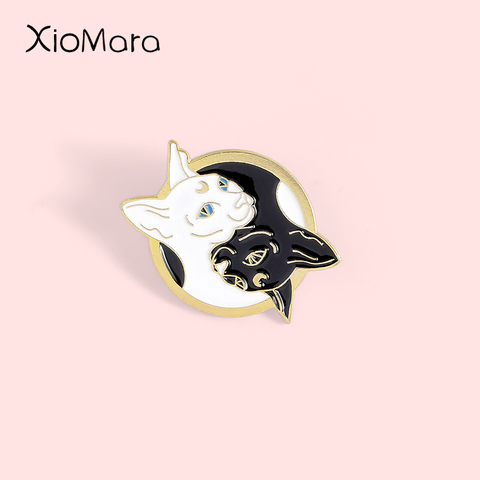 Taichi Sphinx Cat Pins Black White Two Kitty Witch Witchcraft Magic Cats Animal Jewelry Badges Brooches Lapel Pins For Kids ► Photo 1/6