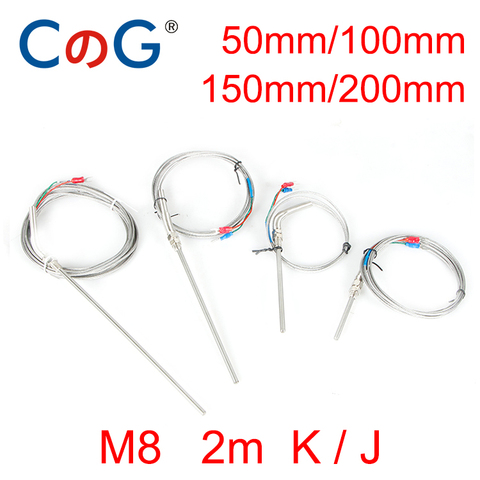 2m K J Type M8 50mm 100mm 150 200mm Cable Wire Length Thermocouple Stainless Steel probe Thermocouple 0~400C Temperature Sensor ► Photo 1/5