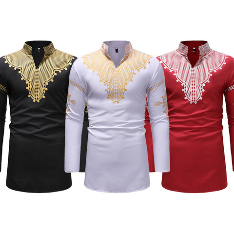 African Traditional Clothes Bazin Dress Male 3D Print Embroidery Full Sleeve Tops Shirt Bazin Riche Africa Dress for Man ► Photo 1/6