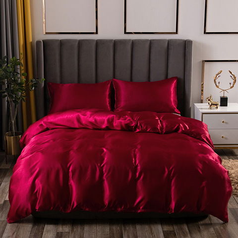 Red Luxury Bedding Set Black Satin Silk Comforter Bed Set King Queen Size High Quality Duvet Cover For Adults ► Photo 1/6